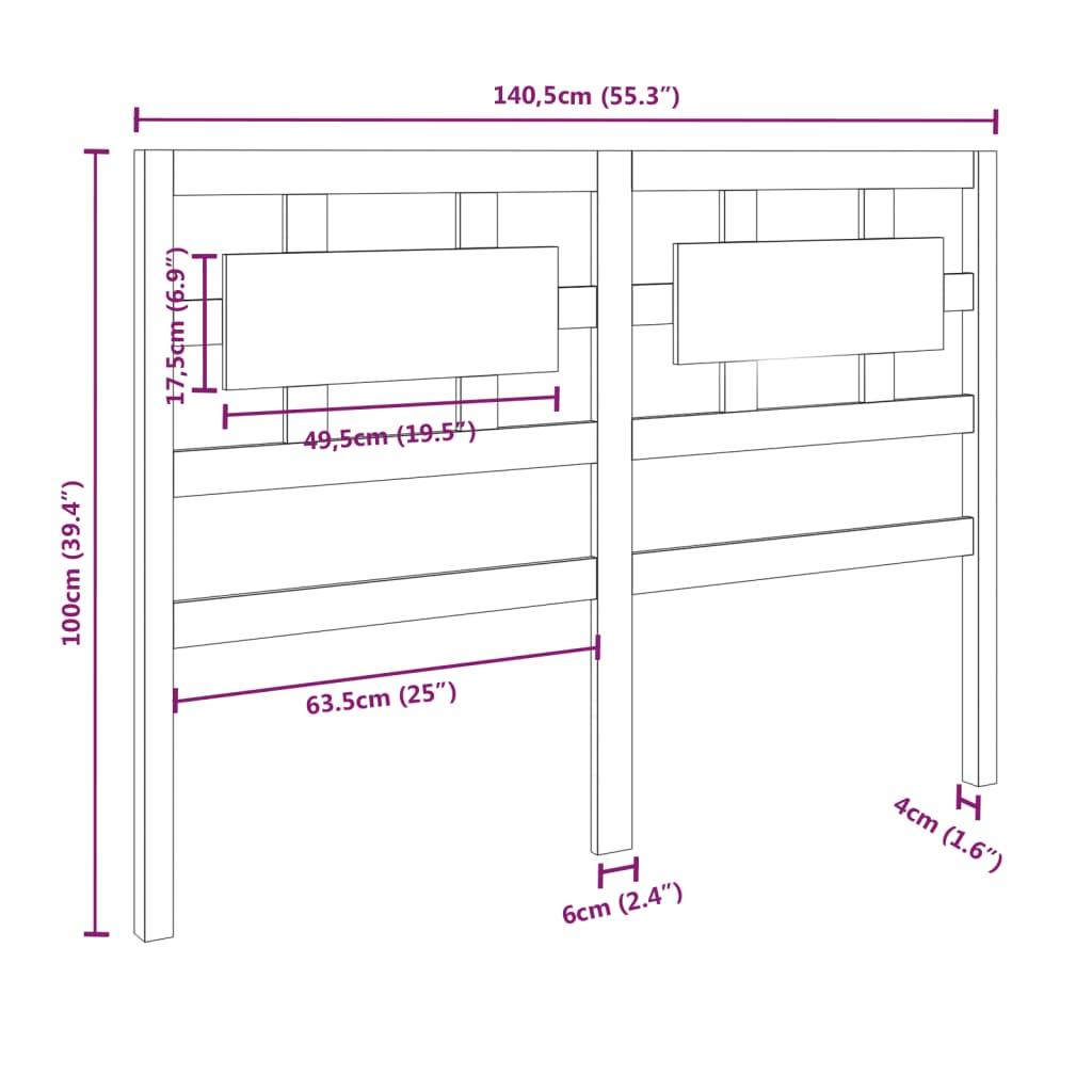 Bed Headboard Black 140.5 cm Solid Wood Pine