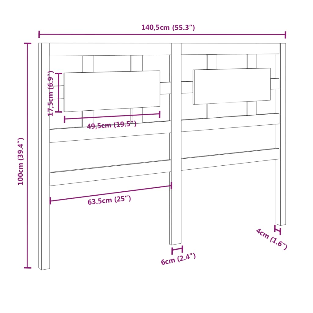 Bed Headboard Black 140.5 cm Solid Wood Pine