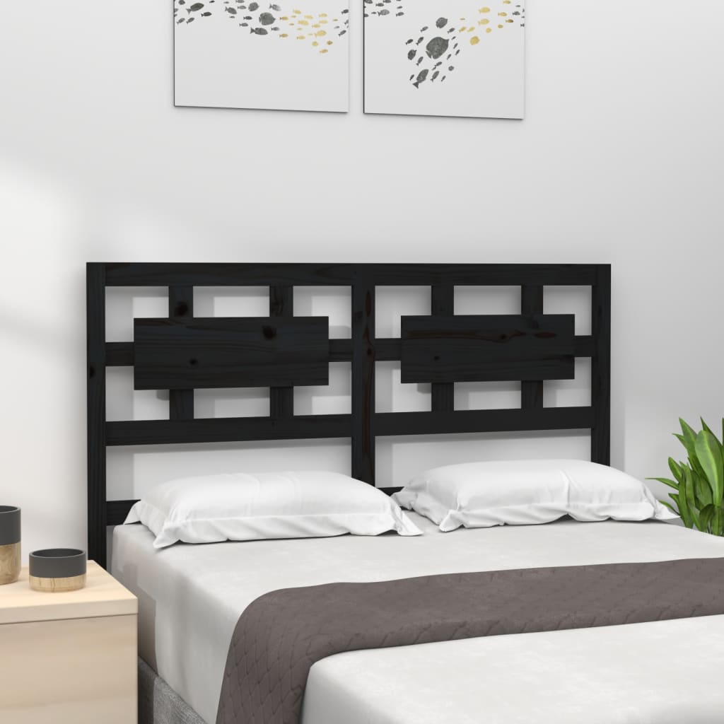 Bed Headboard Black 140.5 cm Solid Wood Pine