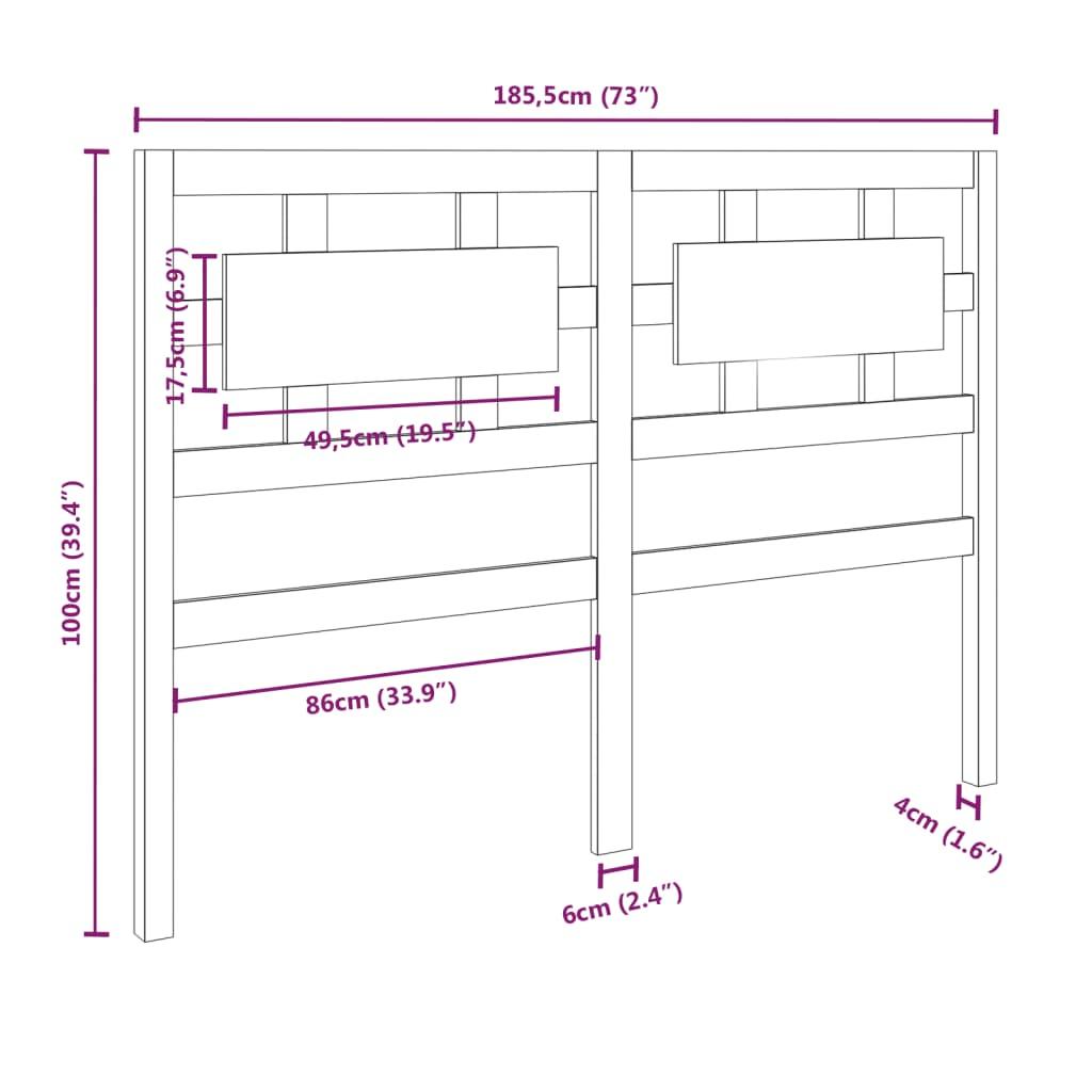 Bed Headboard Black 185.5 cm Solid Wood Pine