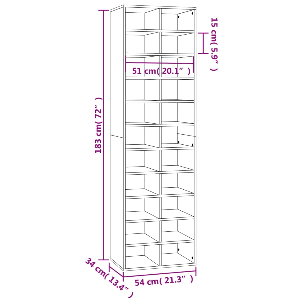 Shoe Cabinet Brown Oak 54x34x183 cm Engineered Wood