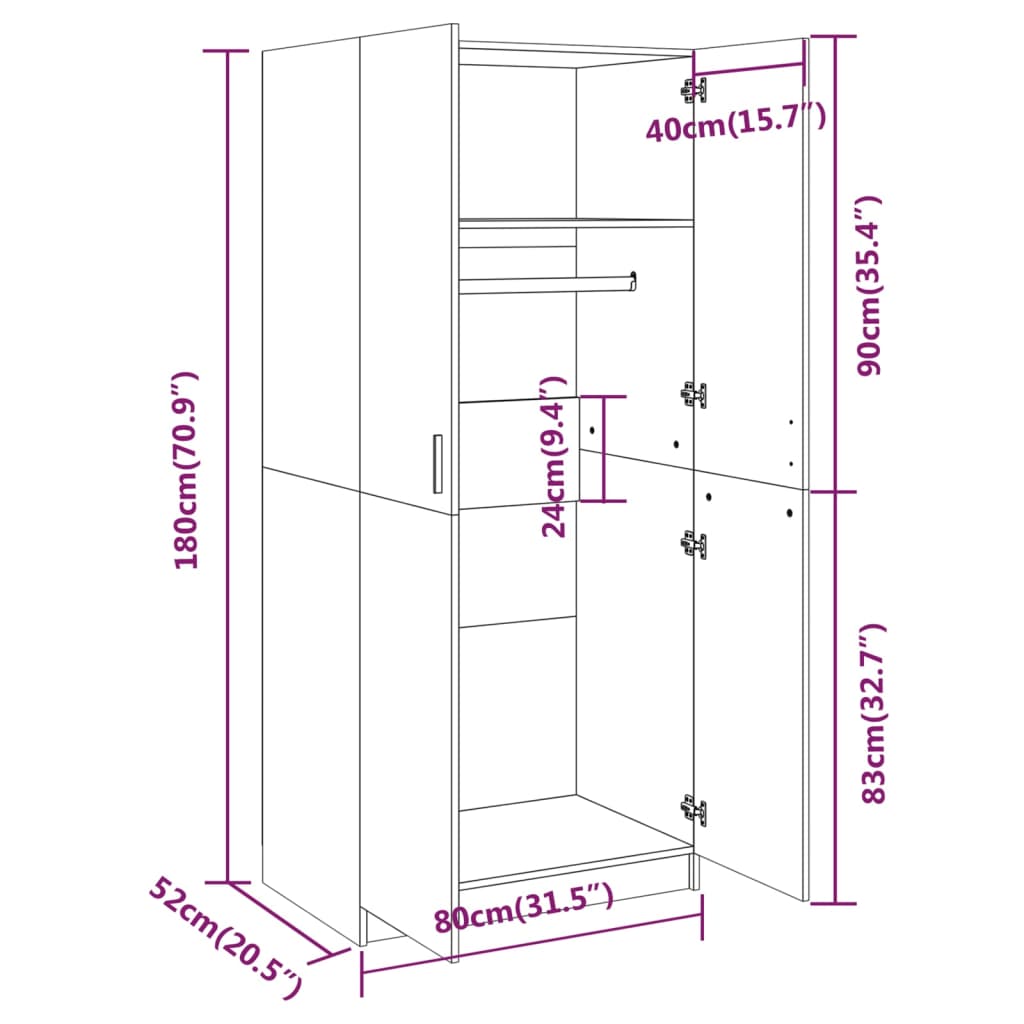 Wardrobe Smoked Oak 80x52x180 cm Engineered Wood