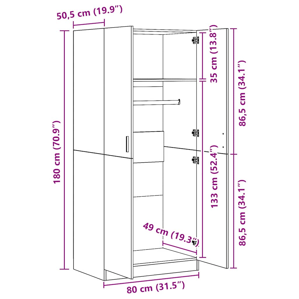 Wardrobe Smoked Oak 80x52x180 cm Engineered Wood