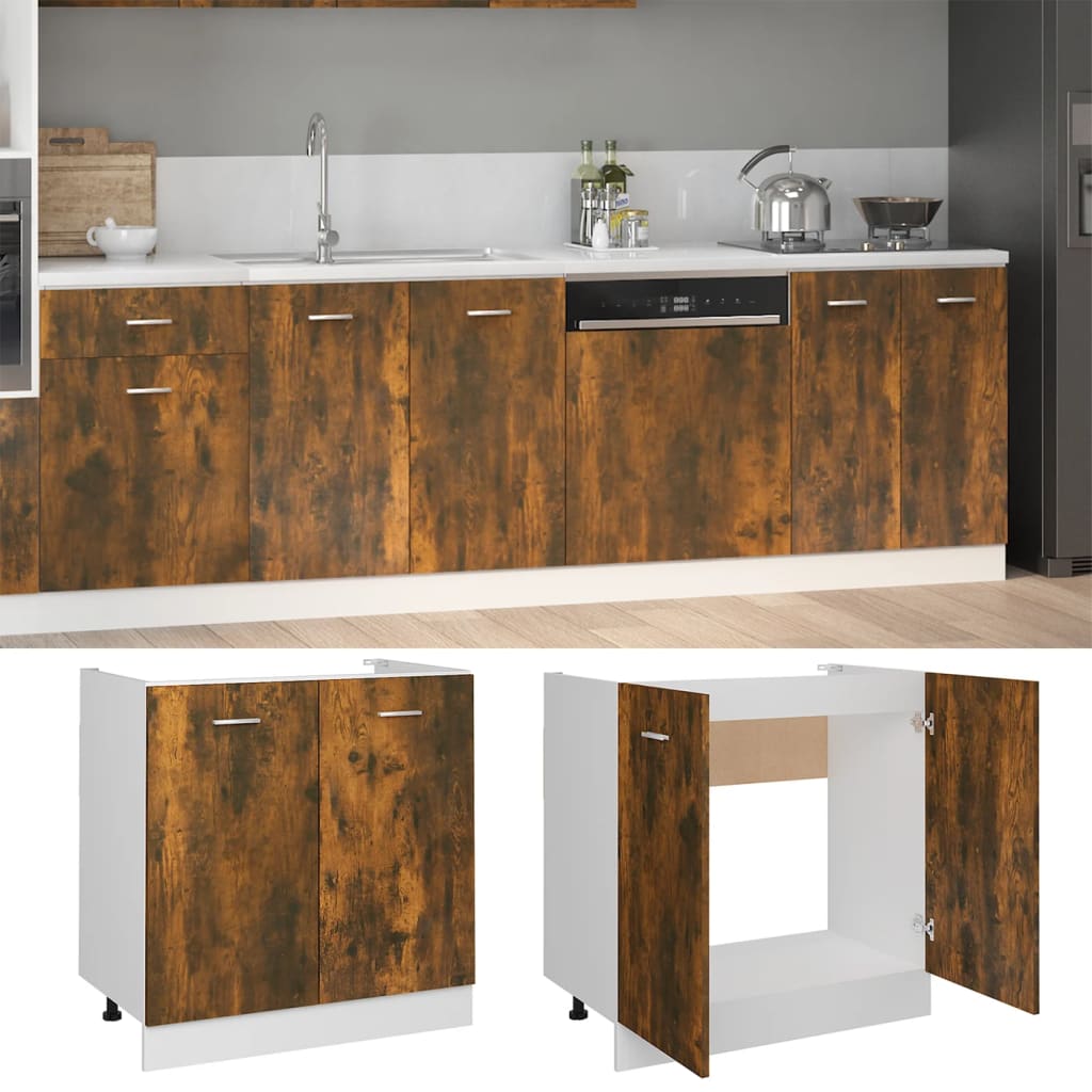 Sink Bottom Cabinet Lyon Smoked Oak 80x46x81.5 cm Engineered Wood