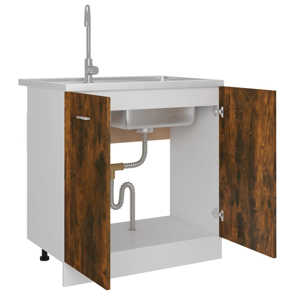 Sink Bottom Cabinet Lyon Smoked Oak 80x46x81.5 cm Engineered Wood