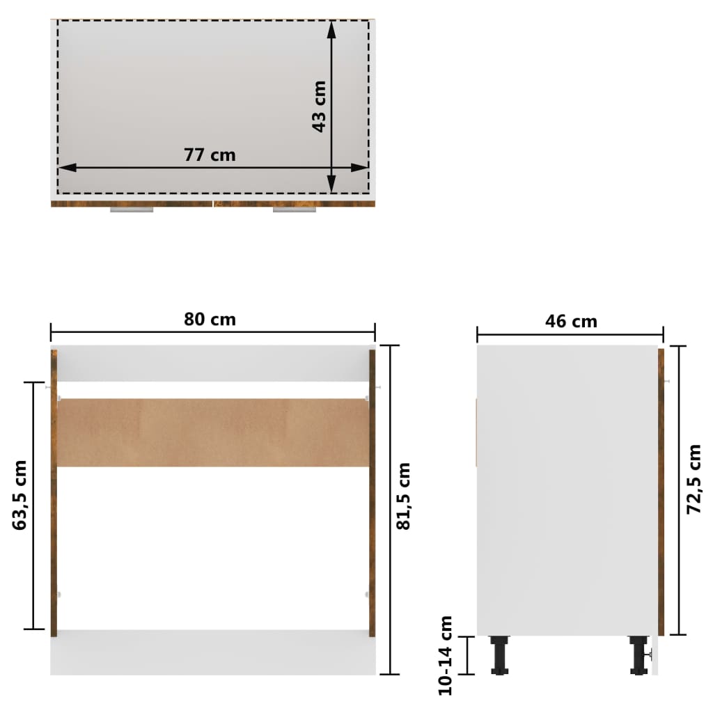 Sink Bottom Cabinet Lyon Smoked Oak 80x46x81.5 cm Engineered Wood