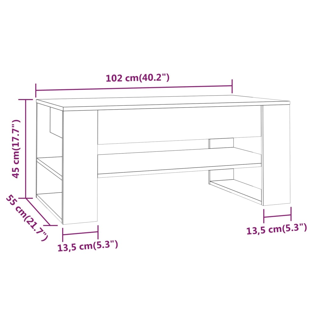 Coffee Table High Gloss White 102x55x45 cm Engineered Wood