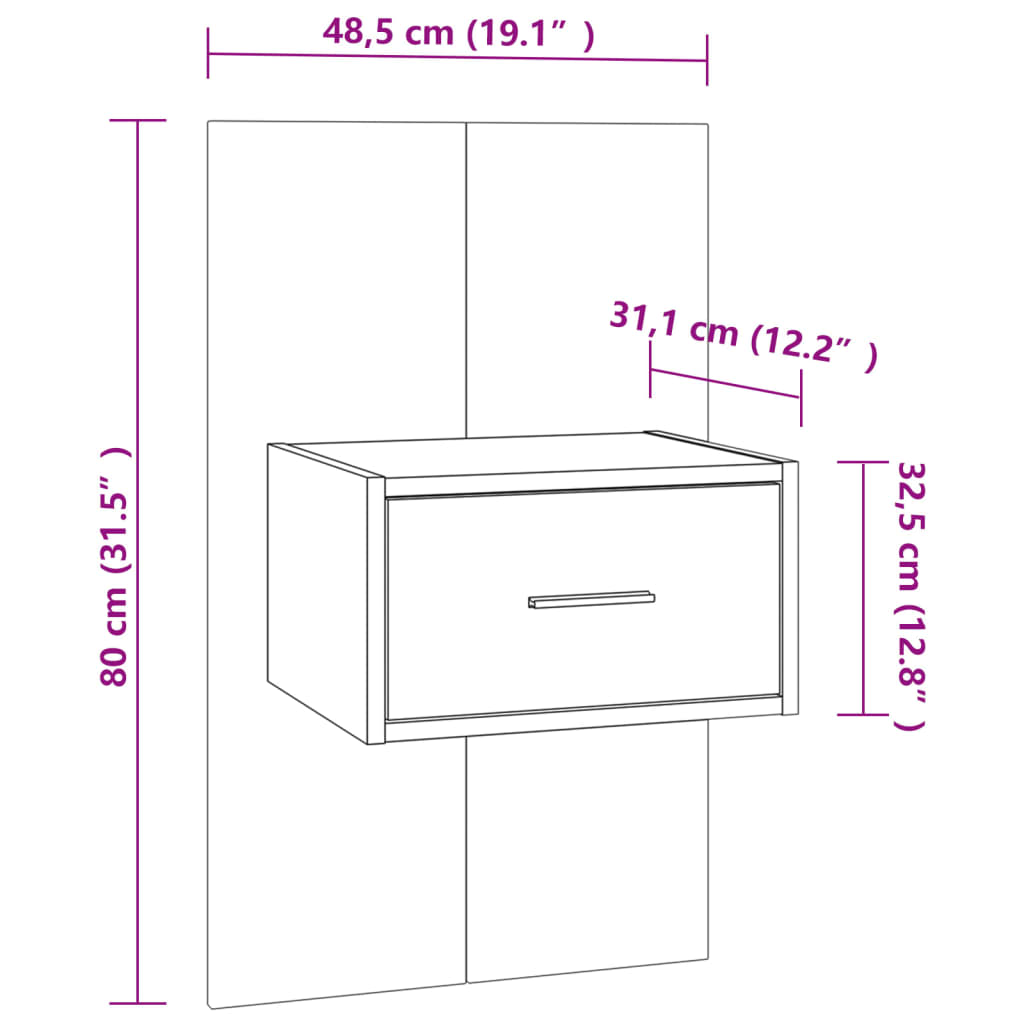 Wall-mounted Bedside Cabinets 2 pcs Concrete Grey