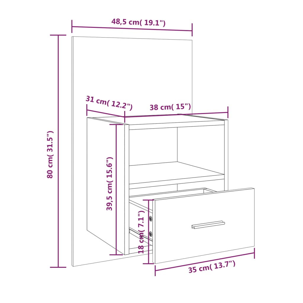 Wall-mounted Bedside Cabinets 2 pcs High Gloss White