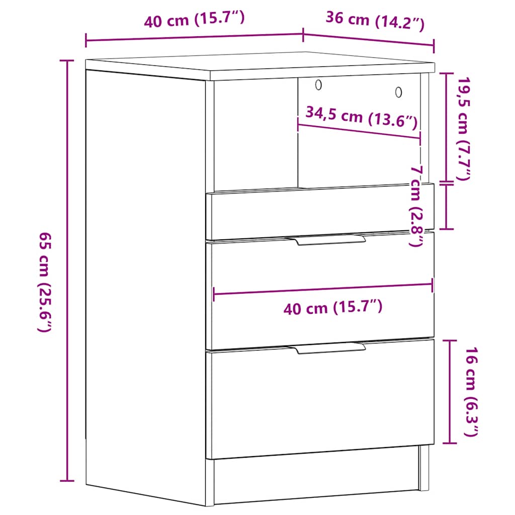 Bedside Cabinet White Engineered Wood