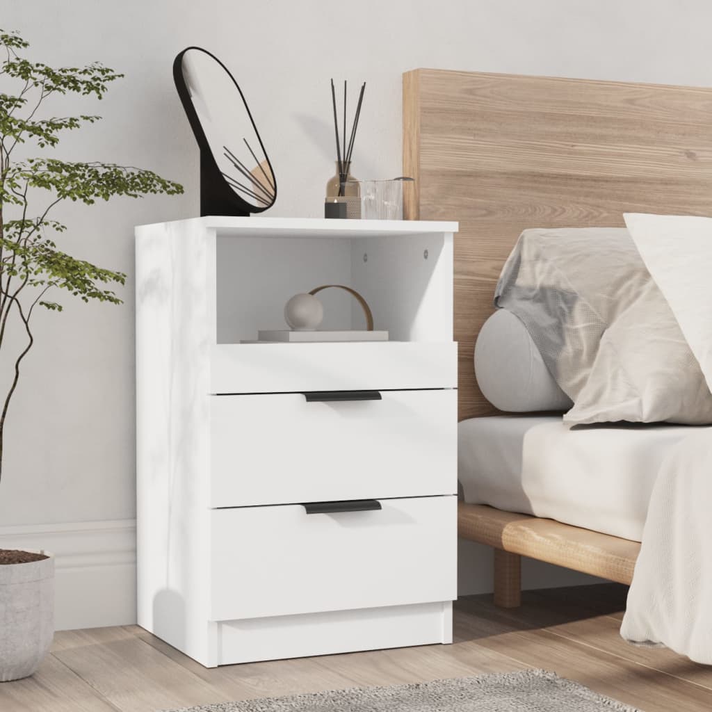 Bedside Cabinets 2 pcs White Engineered Wood