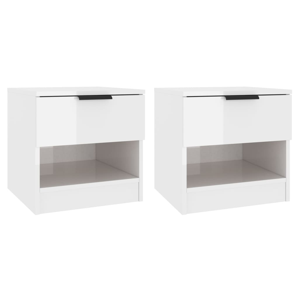 Bedside Cabinets 2 pcs High Gloss White Engineered Wood