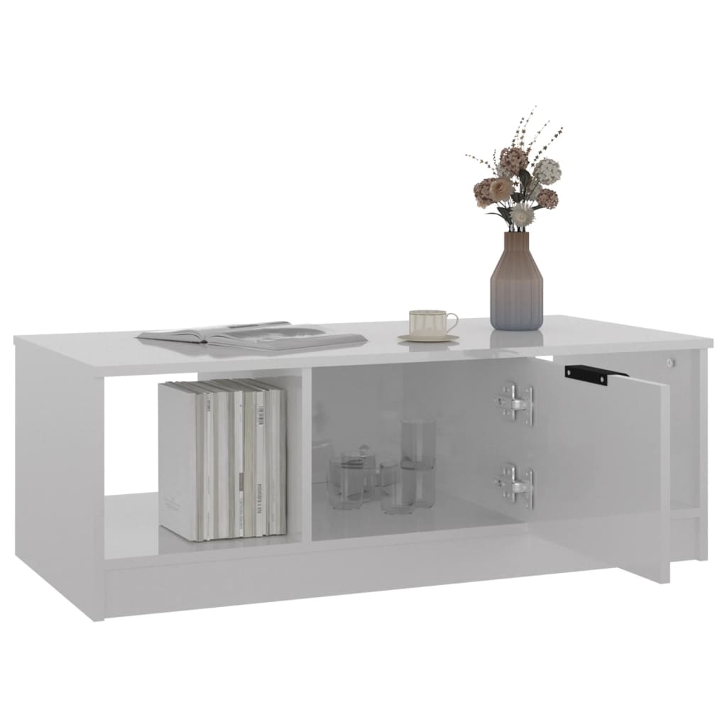 Coffee Table High Gloss White 102x50x36 cm Engineered Wood