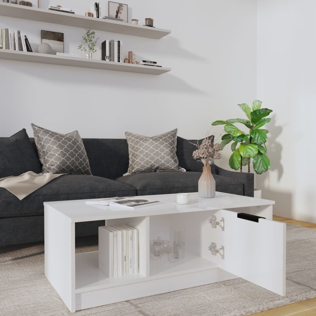 Coffee Table High Gloss White 102x50x36 cm Engineered Wood