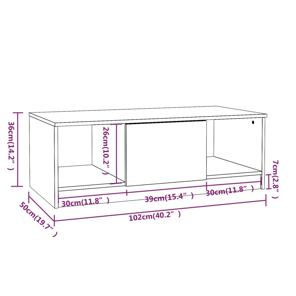 Coffee Table High Gloss White 102x50x36 cm Engineered Wood