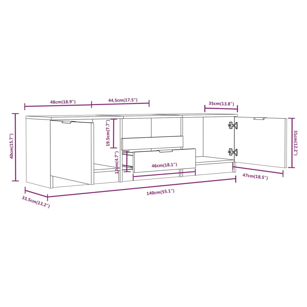 TV Cabinet Sonoma Oak 140x35x40 cm Engineered Wood