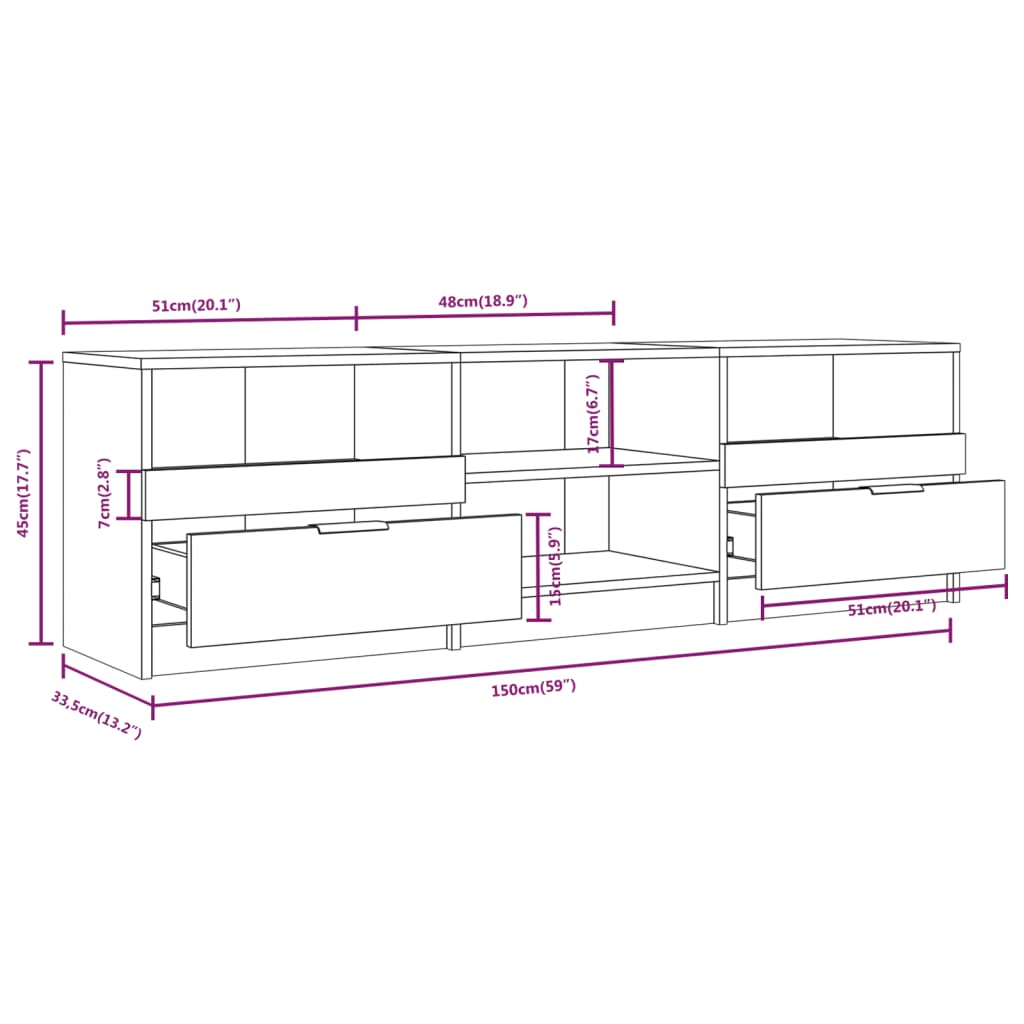 TV Cabinet Concrete Grey 150x33.5x45 cm Engineered Wood