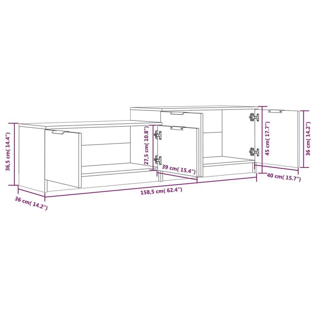 TV Cabinet High Gloss White 158.5x36x45 cm Engineered Wood