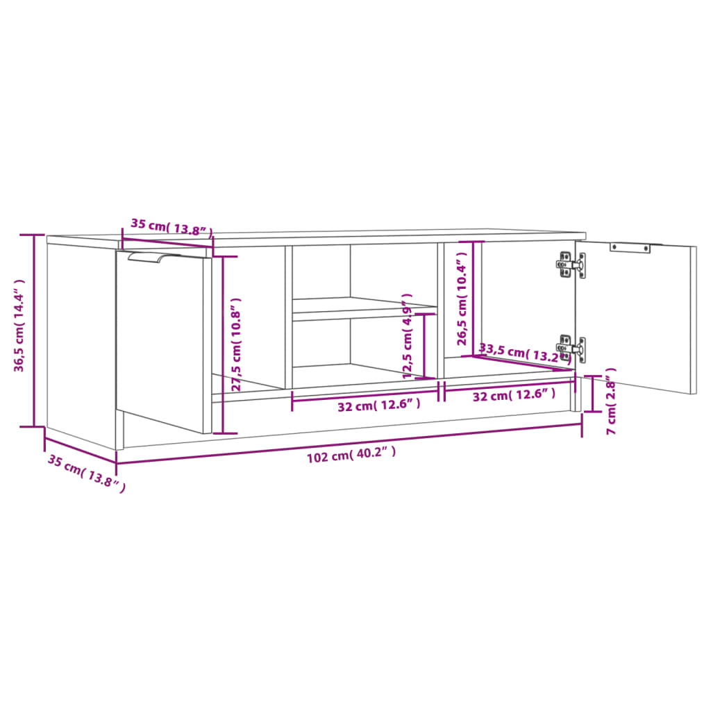 TV Cabinet White 102x35x36.5 cm Engineered Wood