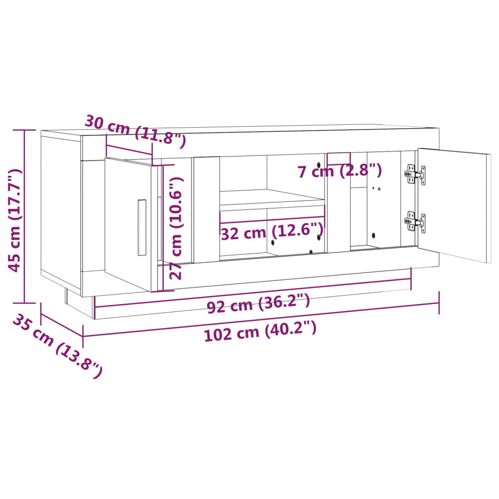 TV Cabinet White 102x35x45 cm Engineered Wood