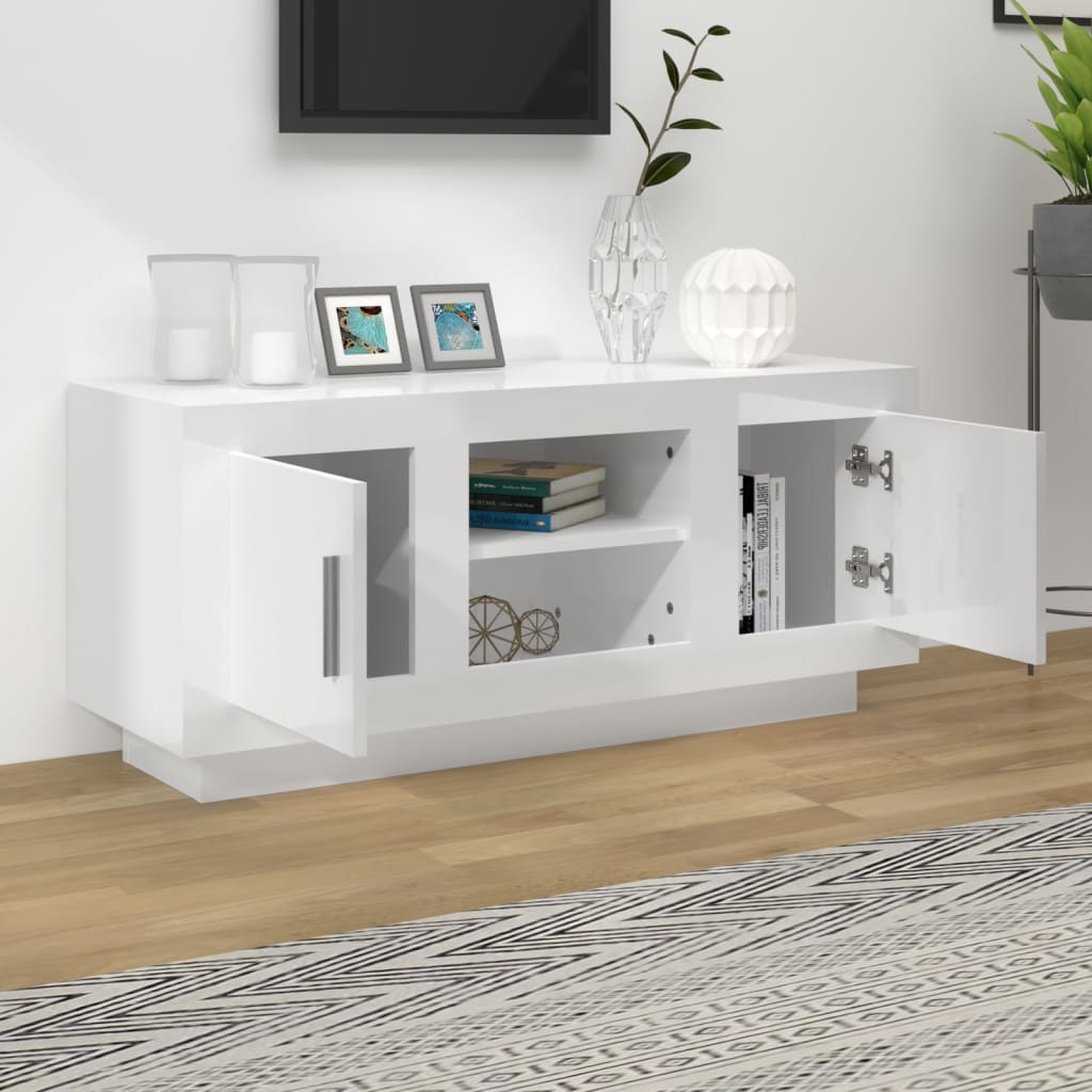 TV Cabinet High Gloss White 102x35x45 cm Engineered Wood