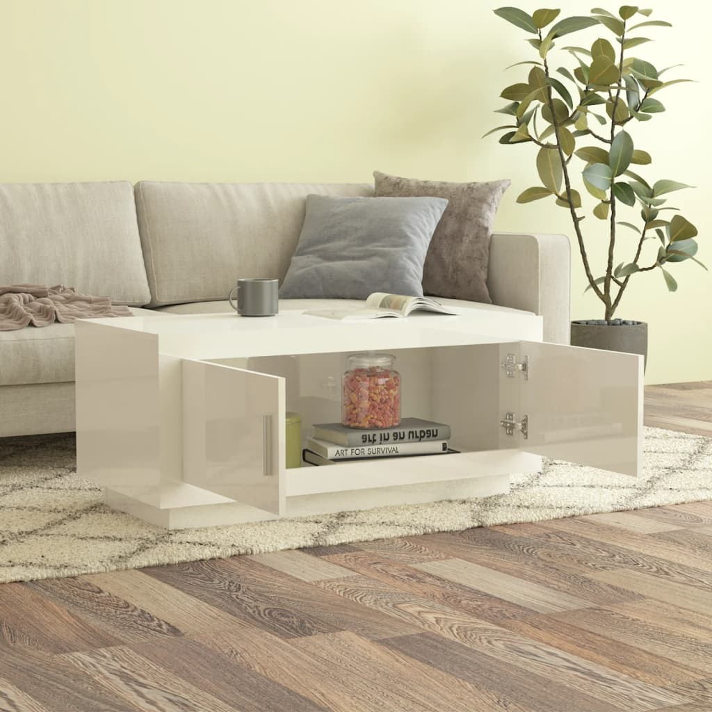 Coffee Table High Gloss White 102x50x45 cm Engineered Wood