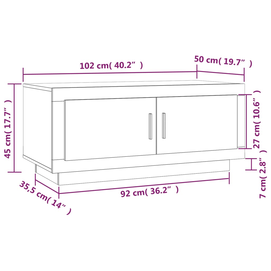 Coffee Table High Gloss White 102x50x45 cm Engineered Wood