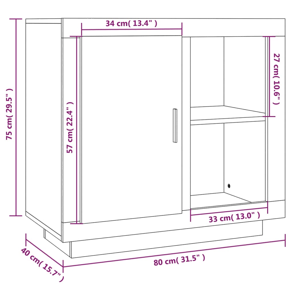 Sideboard High Gloss White 80x40x75 cm