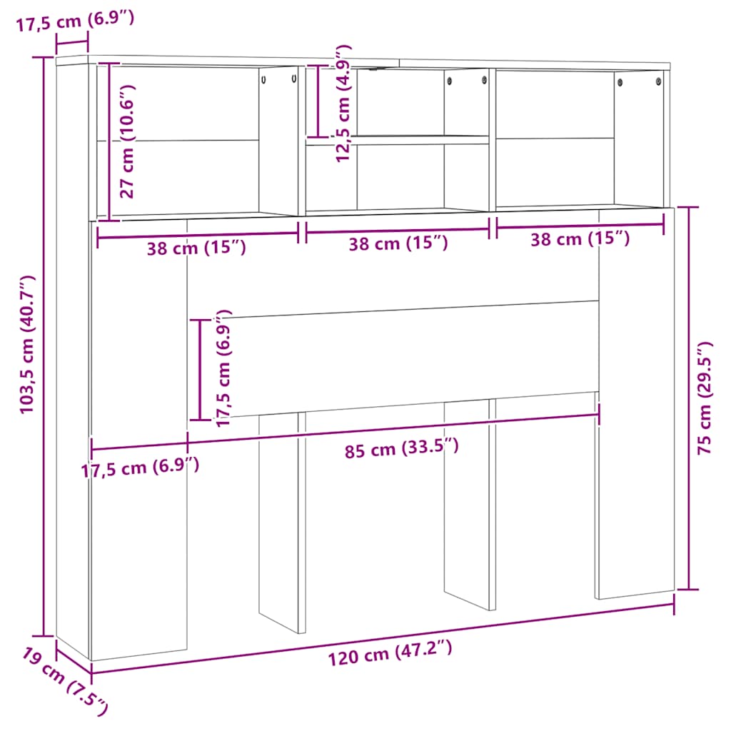 Headboard Cabinet Sonoma Oak 120 cm