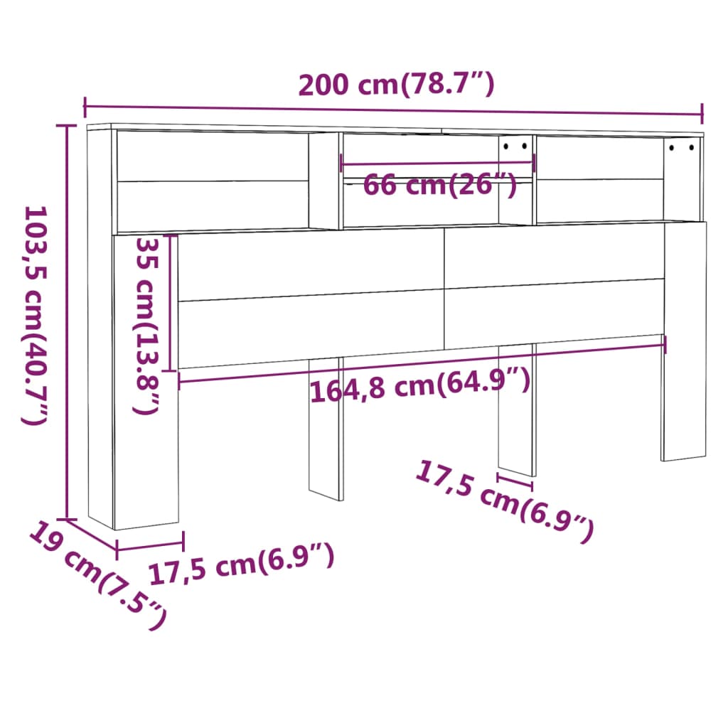 Headboard Cabinet Sonoma Oak 200 cm