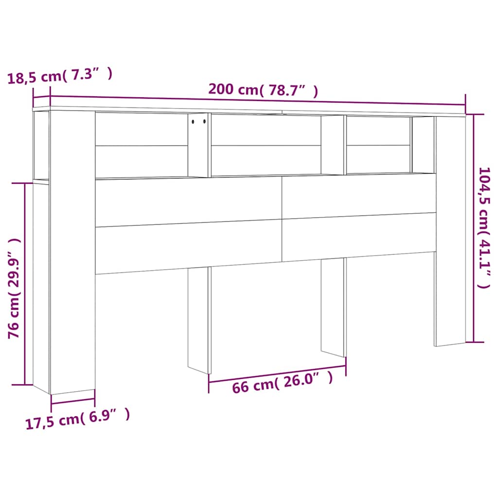 Headboard Cabinet White 200 cm