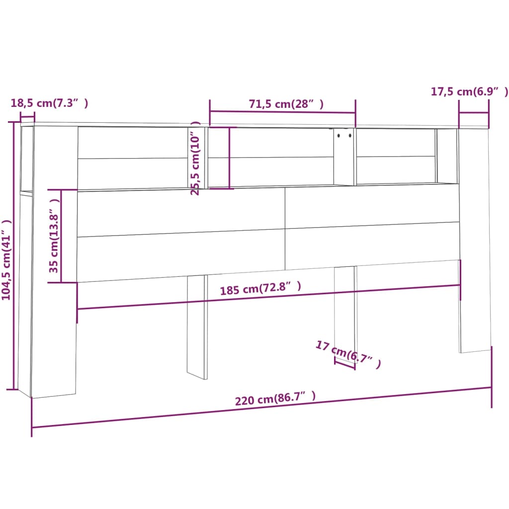 Headboard Cabinet Sonoma Oak 220 cm