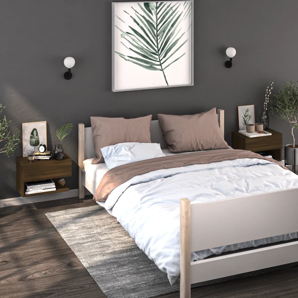 Wall-mounted Bedside Cabinet Brown Oak