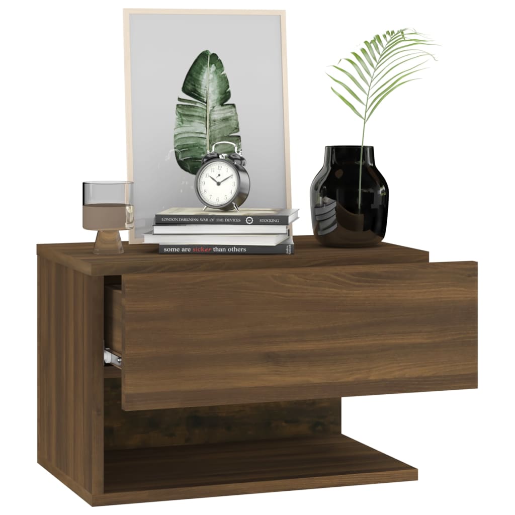 Wall-mounted Bedside Cabinet Brown Oak