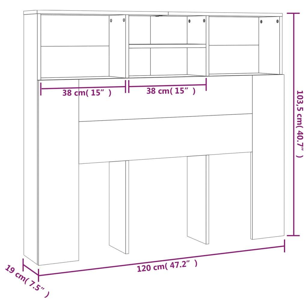 Headboard Cabinet Brown Oak 120 cm