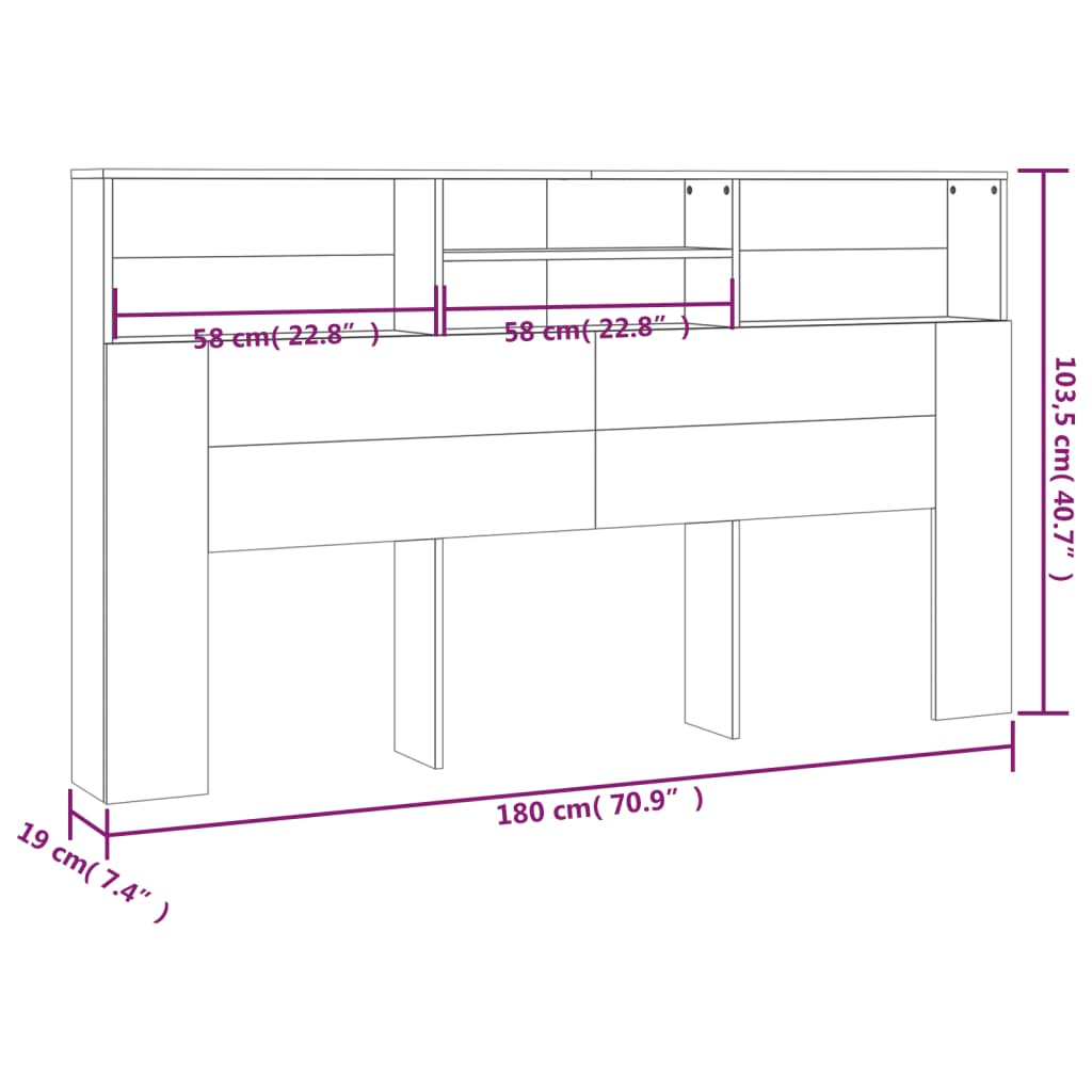 Headboard Cabinet Smoked oak 180x19x103.5 cm