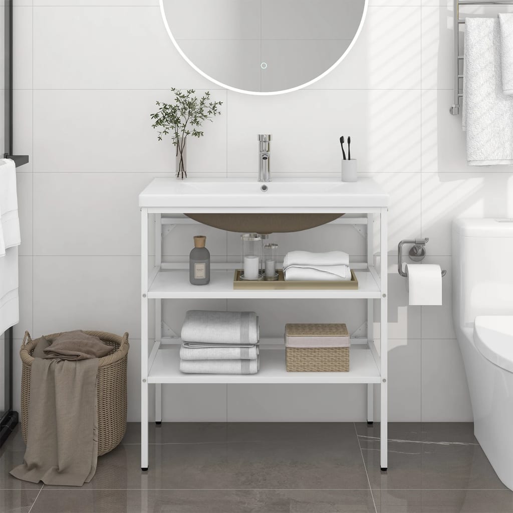 Bathroom Washbasin Frame with Built-in Basin White Iron