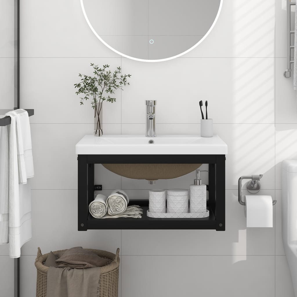 Bathroom Washbasin Frame with Built-in Basin Black Iron