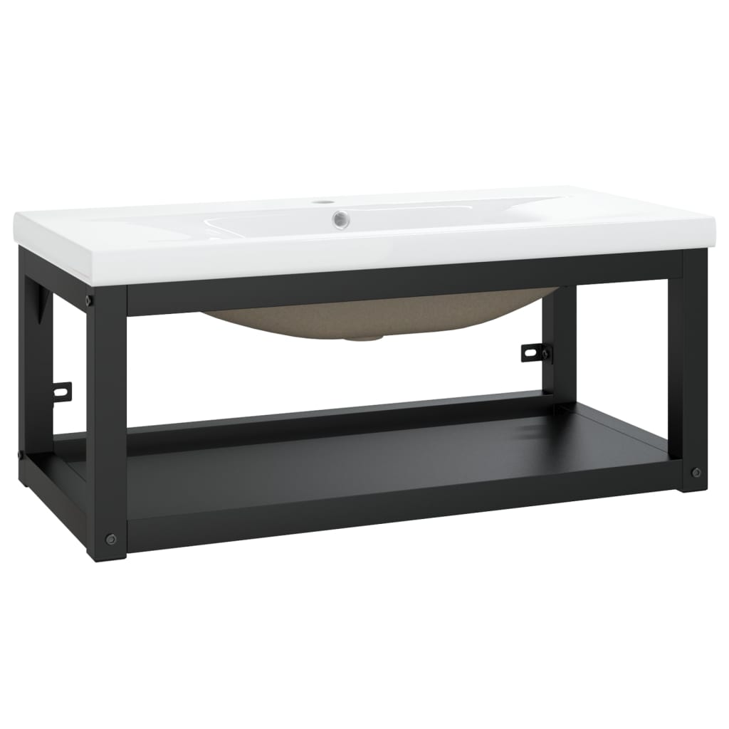 Bathroom Washbasin Frame with Built-in Basin Black Iron