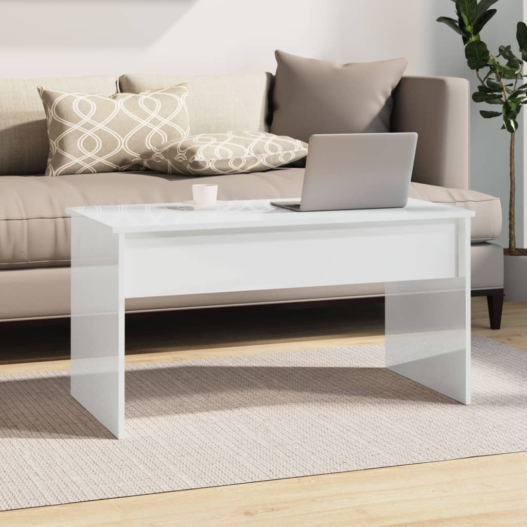 Coffee Table High Gloss White 102x50.5x52.5 cm Engineered Wood