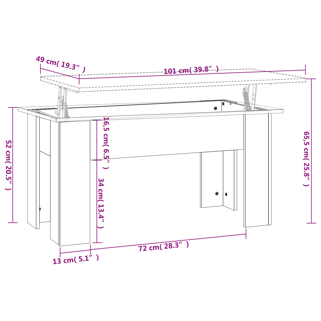 Coffee Table Black 101x49x52 cm Engineered Wood