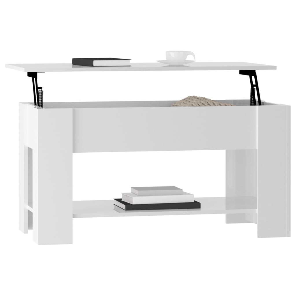 Coffee Table High Gloss White 101x49x52 cm Engineered Wood