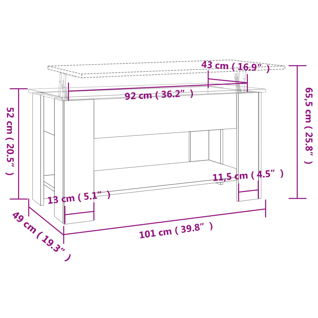 Coffee Table High Gloss White 101x49x52 cm Engineered Wood