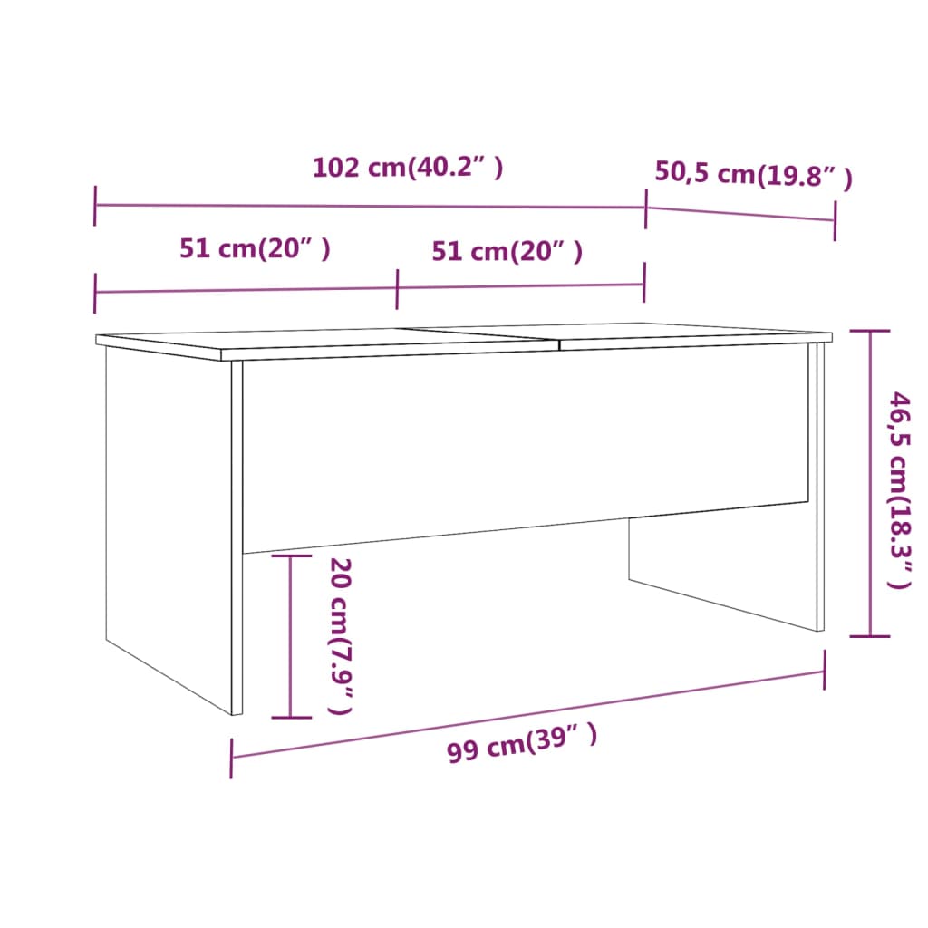 Coffee Table Black 102x50.5x46.5 cm Engineered Wood