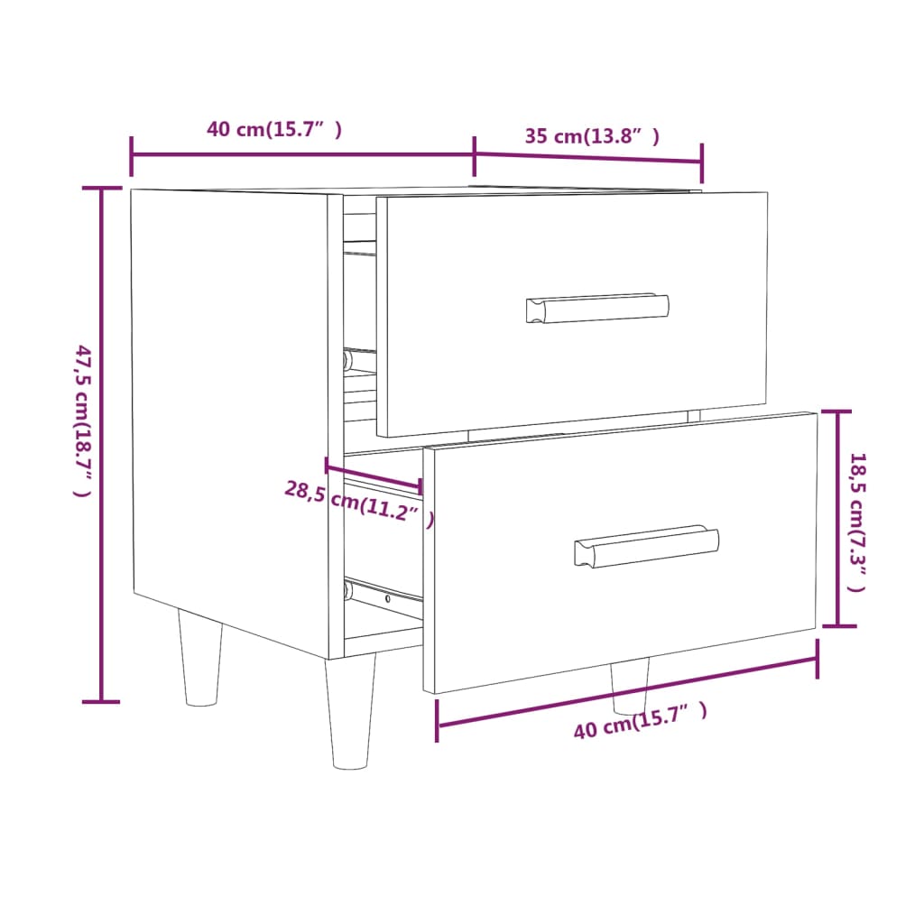 Bed Cabinets 2 pcs Black 40x35x47.5 cm