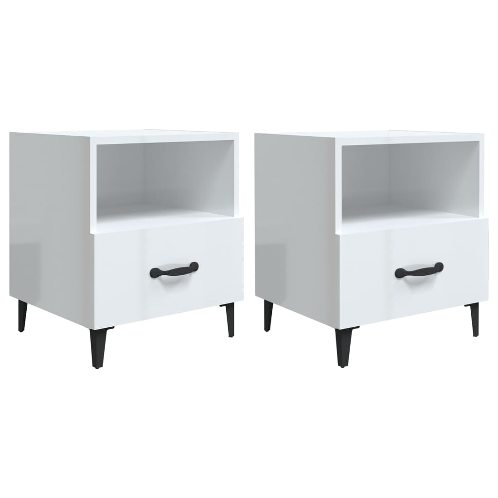 Bedside Cabinets 2 pcs High Gloss White Engineered Wood