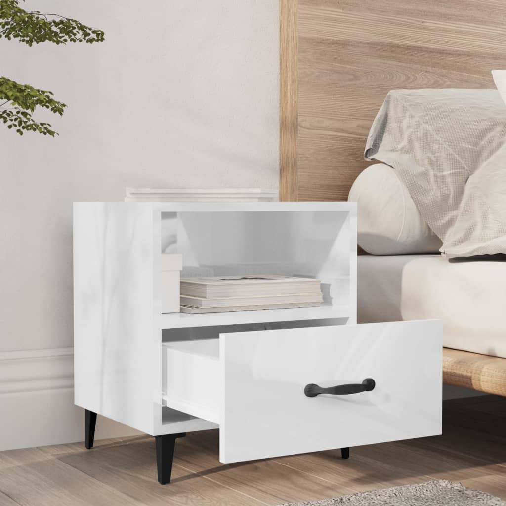 Bedside Cabinets 2 pcs High Gloss White Engineered Wood