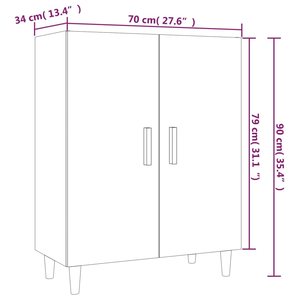 Sideboard High Gloss White 70x34x90 cm Engineered Wood