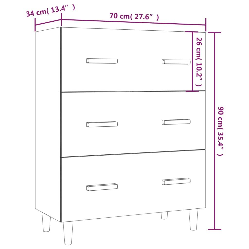 Sideboard High Gloss White 70x34x90 cm Engineered Wood