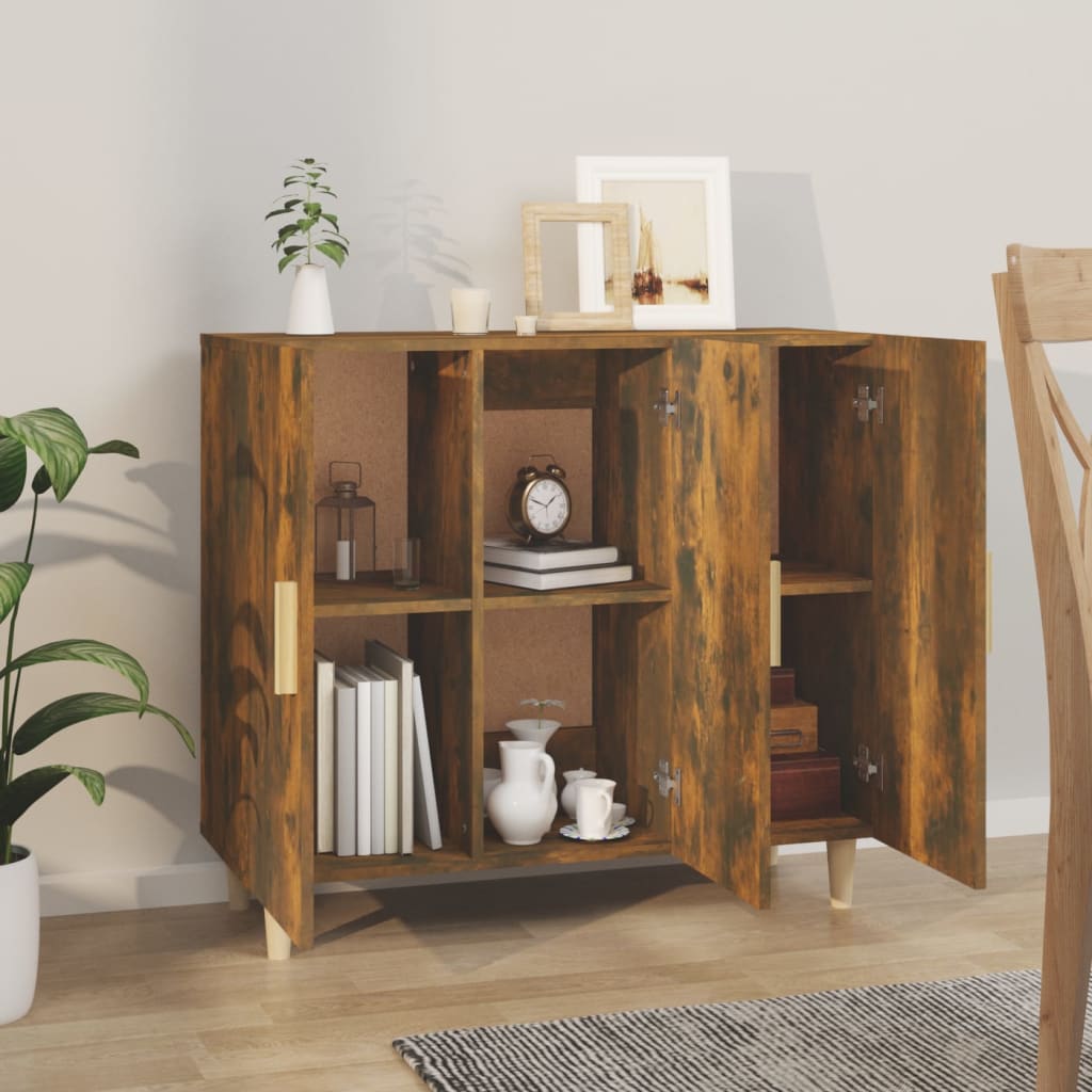 Sideboard Smoked Oak 90x34x80 cm Engineered Wood